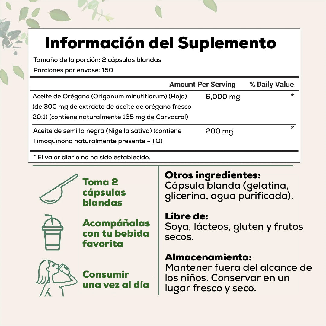 ACEITE DE OREGANO Y SEMILLA NEGRA - DETOX NATURAL 90 CAPSULAS