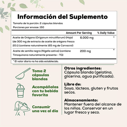 ACEITE DE OREGANO Y SEMILLA NEGRA - DETOX NATURAL 90 CAPSULAS